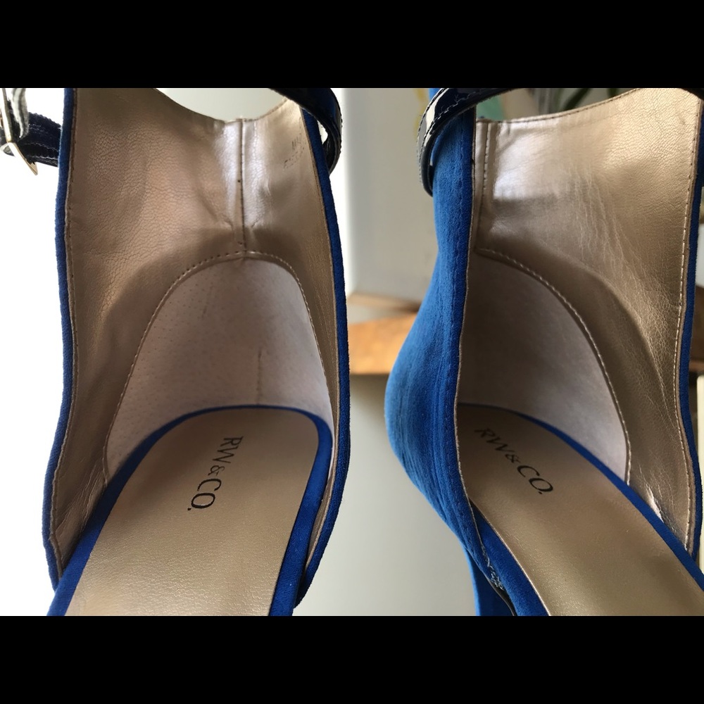 Blue 2 toned suede-feel open toe heeled sandal - Picture 8 of 11